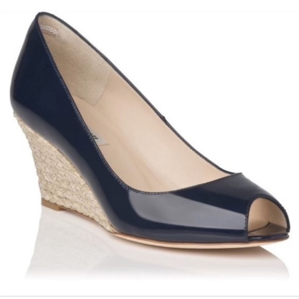 L.K. Bennet Edee peep toe patent wedges